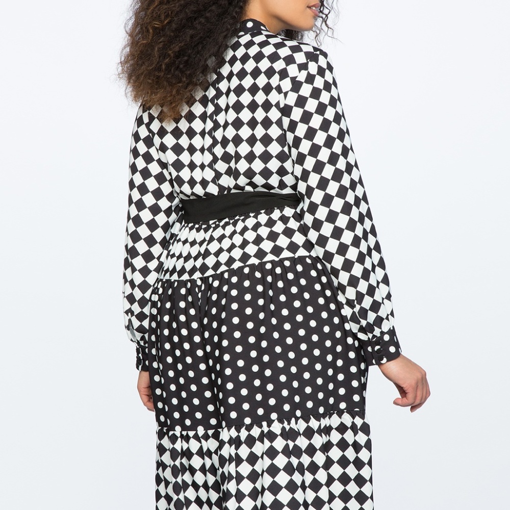 Eloquii Black & White Mixed Print Mock Neck Dress